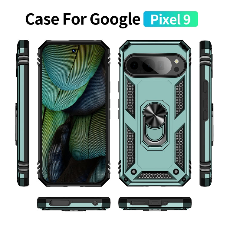For Google Pixel 9 Shockproof TPU + PC Phone Case with Holder(Dark Green)