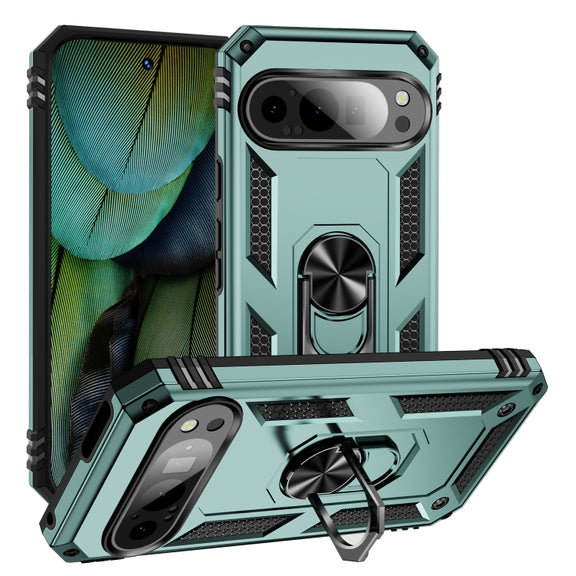 For Google Pixel 9 Shockproof TPU + PC Phone Case with Holder(Dark Green)