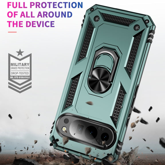 For Google Pixel 9 Shockproof TPU + PC Phone Case with Holder(Dark Green)