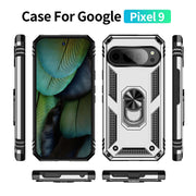For Google Pixel 9 Shockproof TPU + PC Phone Case with Holder(Silver)