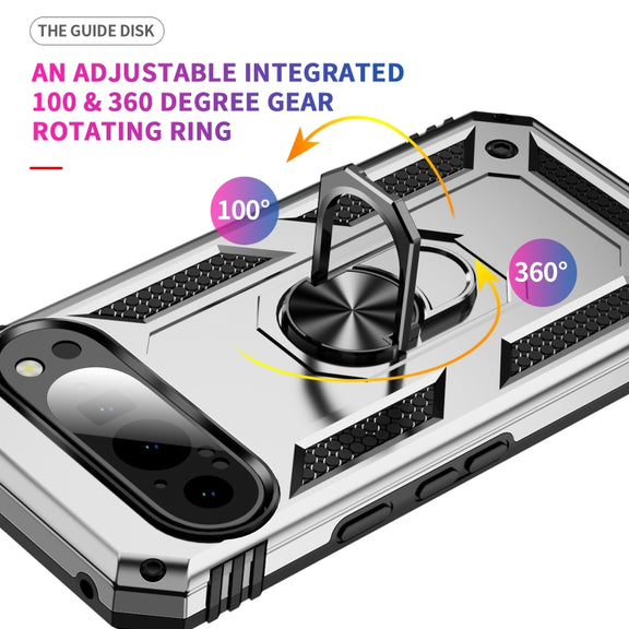 For Google Pixel 9 Shockproof TPU + PC Phone Case with Holder(Silver)