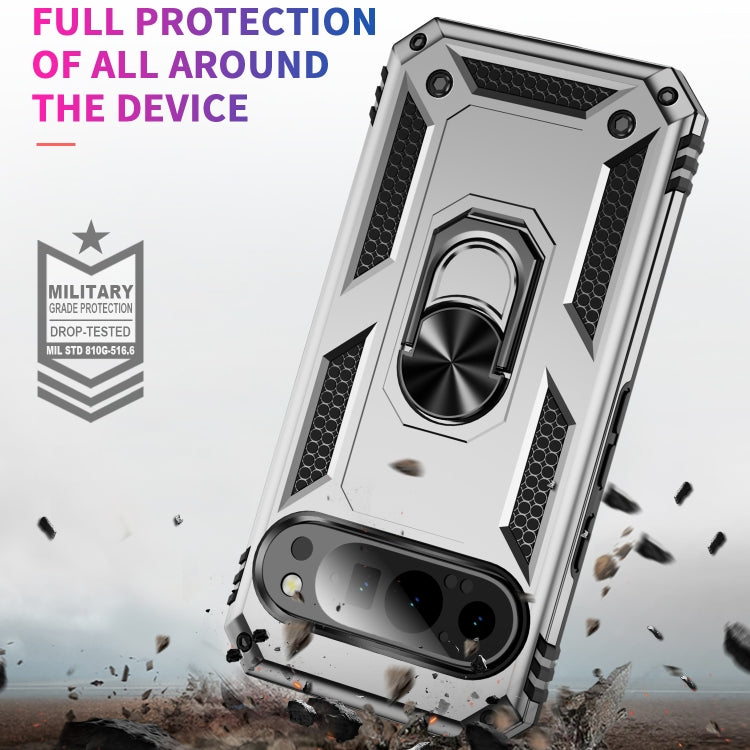 For Google Pixel 9 Shockproof TPU + PC Phone Case with Holder(Silver)