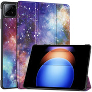 For Xiaomi Pad 6S Pro Custer Painted 3-Fold Holder Smart Leather Tablet Case(Milky Way Nebula)