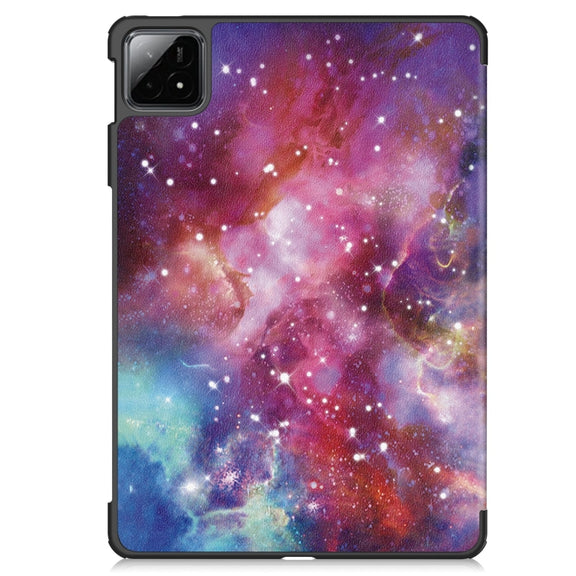 For Xiaomi Pad 6S Pro Custer Painted 3-Fold Holder Smart Leather Tablet Case(Milky Way Nebula)