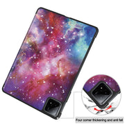 For Xiaomi Pad 6S Pro Custer Painted 3-Fold Holder Smart Leather Tablet Case(Milky Way Nebula)