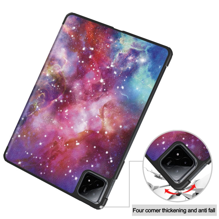 For Xiaomi Pad 6S Pro Custer Painted 3-Fold Holder Smart Leather Tablet Case(Milky Way Nebula)