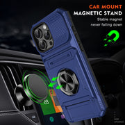 For iPhone 16 Plus TPU+PC Shockproof Card Phone Case with Metal Ring Holder(Blue)