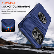 For iPhone 16 Plus TPU+PC Shockproof Card Phone Case with Metal Ring Holder(Blue)