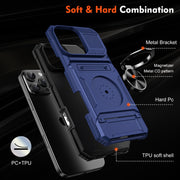 For iPhone 16 Plus TPU+PC Shockproof Card Phone Case with Metal Ring Holder(Blue)