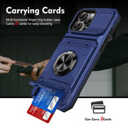 For iPhone 16 Plus TPU+PC Shockproof Card Phone Case with Metal Ring Holder(Blue)