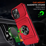 For iPhone 16 Pro Max TPU+PC Shockproof Card Phone Case with Metal Ring Holder(Red)
