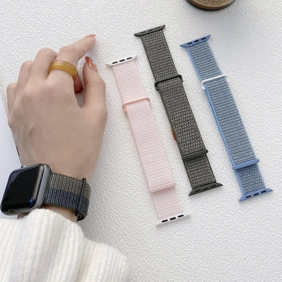 For Apple Watch Series 3 38mm Dual Hook and Loop Nylon Watch Band(Reflective Black)