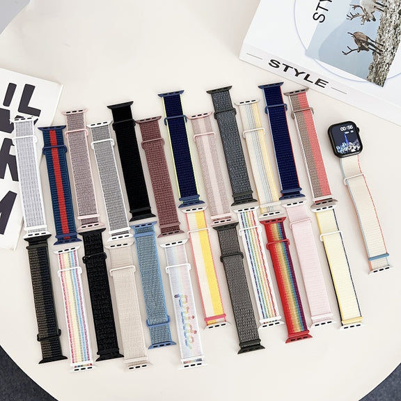 For Apple Watch Series 9 41mm Dual Hook and Loop Nylon Watch Band(Seashell)