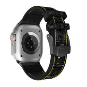 For Apple Watch Ultra 2 49mm Crocodile Texture Liquid Silicone Watch Band(Black Yellow Black)