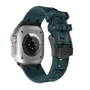 For Apple Watch Ultra 2 49mm Crocodile Texture Liquid Silicone Watch Band(Black Deep Green)