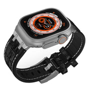 For Apple Watch Ultra 2 49mm Crocodile Texture Liquid Silicone Watch Band(Silver White Black)