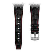 For Apple Watch Ultra 2 49mm Crocodile Texture Liquid Silicone Watch Band(Silver Red Black)