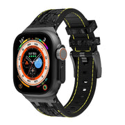 For Apple Watch Ultra 49mm Crocodile Texture Liquid Silicone Watch Band(Black Yellow Black)