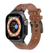 For Apple Watch Ultra 49mm Crocodile Texture Liquid Silicone Watch Band(Black Yellow Brown)