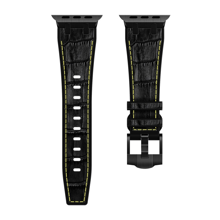 For Apple Watch SE 40mm Crocodile Texture Liquid Silicone Watch Band(Black Yellow Black)