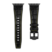 For Apple Watch SE 44mm Crocodile Texture Liquid Silicone Watch Band(Black Yellow Black)