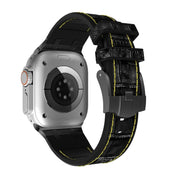 For Apple Watch SE 44mm Crocodile Texture Liquid Silicone Watch Band(Black Yellow Black)