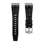 For Apple Watch SE 44mm Crocodile Texture Liquid Silicone Watch Band(Silver Red Black)