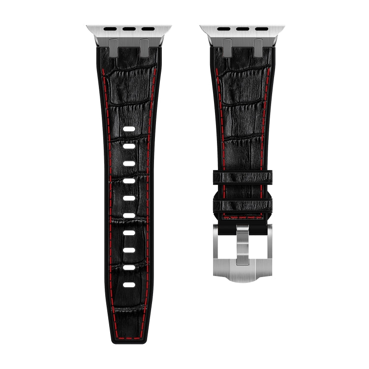 For Apple Watch SE 44mm Crocodile Texture Liquid Silicone Watch Band(Silver Red Black)