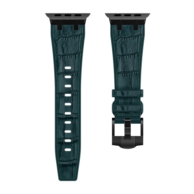 For Apple Watch Series 6 40mm Crocodile Texture Liquid Silicone Watch Band(Black Deep Green)