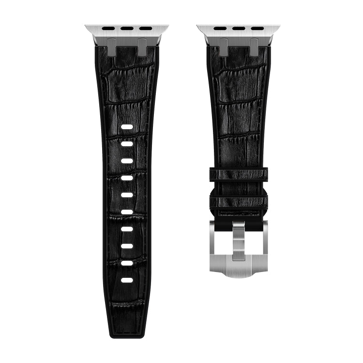 For Apple Watch Series 5 44mm Crocodile Texture Liquid Silicone Watch Band(Silver Black)