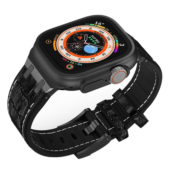 For Apple Watch Series 3 38mm Crocodile Texture Liquid Silicone Watch Band(Black White Black)