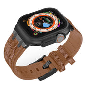 For Apple Watch Series 2 42mm Crocodile Texture Liquid Silicone Watch Band(Black Yellow Brown)