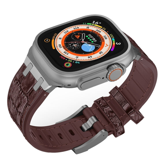 For Apple Watch Series 2 38mm Crocodile Texture Liquid Silicone Watch Band(Silver Dark Brown)