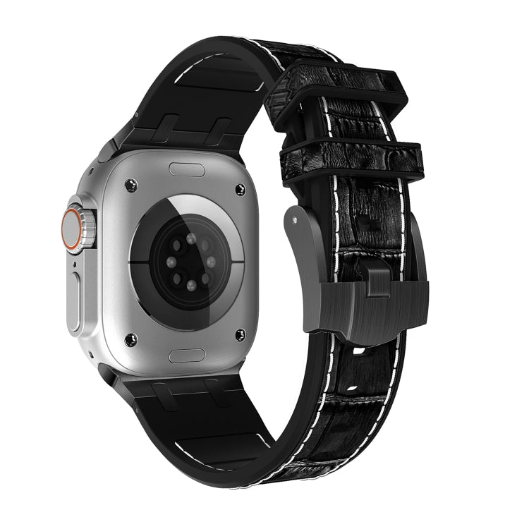 For Apple Watch 42mm Crocodile Texture Liquid Silicone Watch Band(Black White Black)