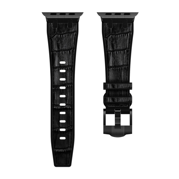 For Apple Watch 42mm Crocodile Texture Liquid Silicone Watch Band(Black Black)