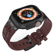 For Apple Watch 42mm Crocodile Texture Liquid Silicone Watch Band(Black Dark Brown)