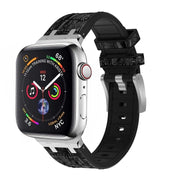 For Apple Watch 42mm Crocodile Texture Liquid Silicone Watch Band(Silver Black)