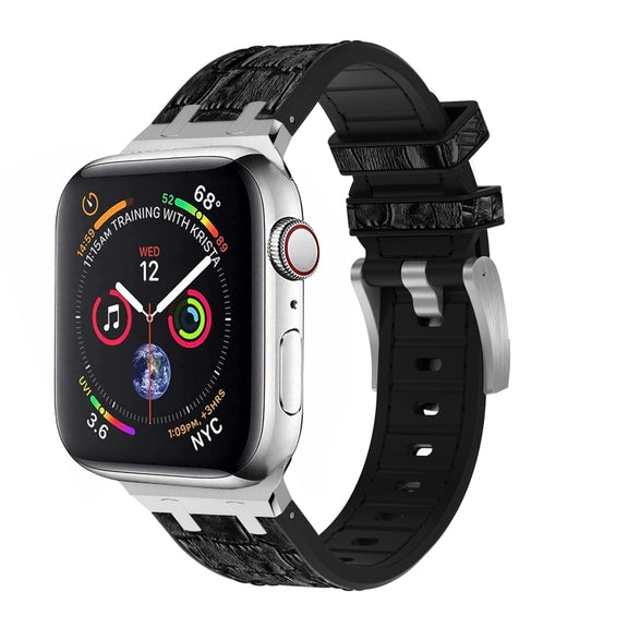 For Apple Watch 42mm Crocodile Texture Liquid Silicone Watch Band(Silver Black)