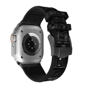 For Apple Watch 38mm Crocodile Texture Liquid Silicone Watch Band(Black Black)
