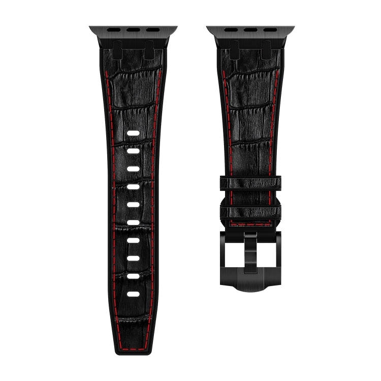For Apple Watch 38mm Crocodile Texture Liquid Silicone Watch Band(Black Red Black)