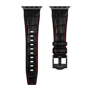 For Apple Watch 38mm Crocodile Texture Liquid Silicone Watch Band(Black Red Black)