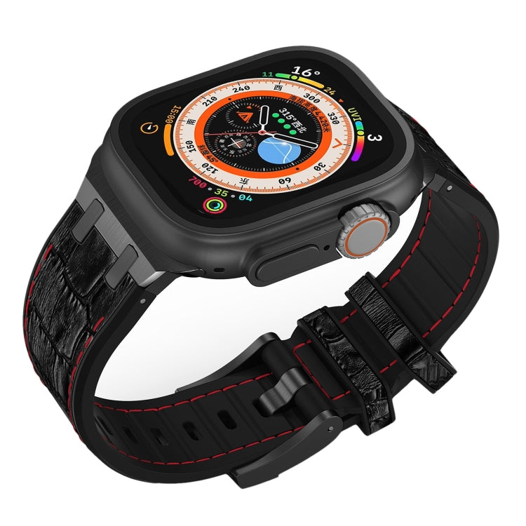 For Apple Watch 38mm Crocodile Texture Liquid Silicone Watch Band(Black Red Black)