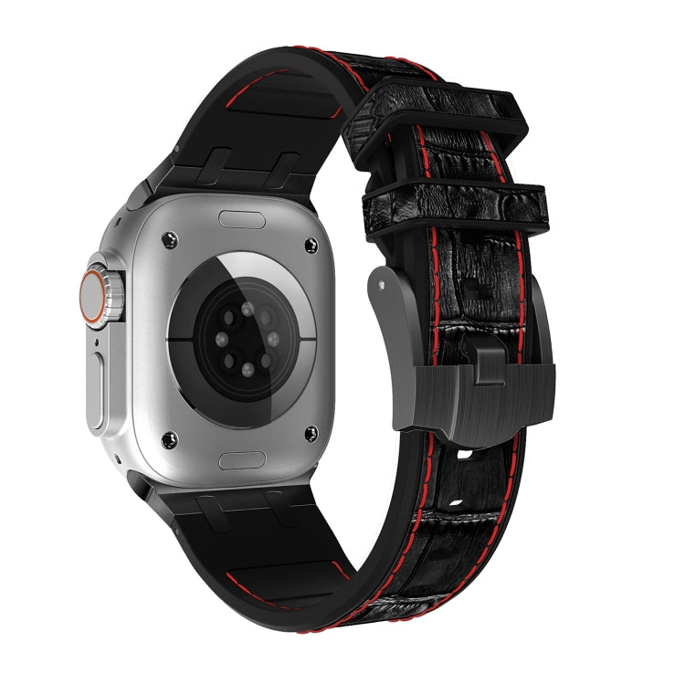 For Apple Watch 38mm Crocodile Texture Liquid Silicone Watch Band(Black Red Black)