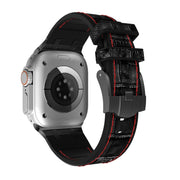 For Apple Watch 38mm Crocodile Texture Liquid Silicone Watch Band(Black Red Black)