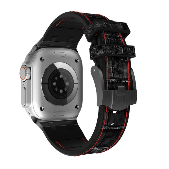 For Apple Watch 38mm Crocodile Texture Liquid Silicone Watch Band(Black Red Black)