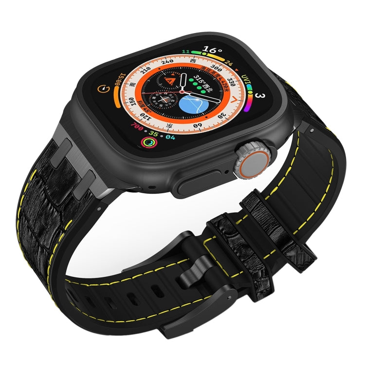 For Apple Watch 38mm Crocodile Texture Liquid Silicone Watch Band(Black Yellow Black)