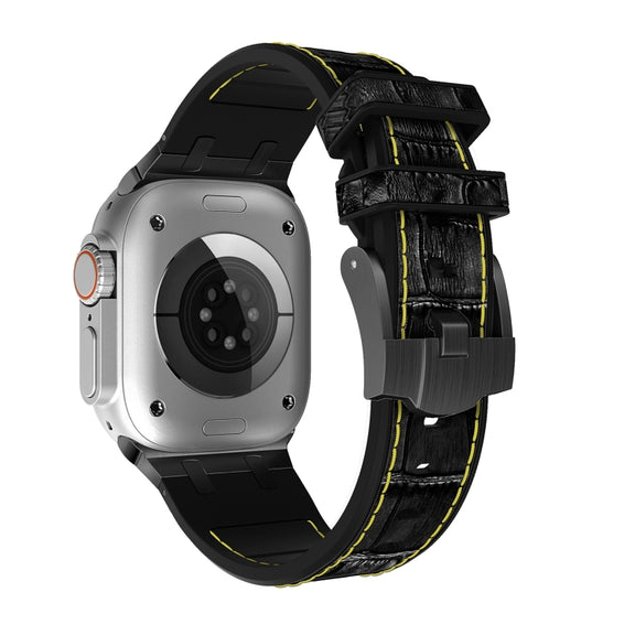 For Apple Watch 38mm Crocodile Texture Liquid Silicone Watch Band(Black Yellow Black)