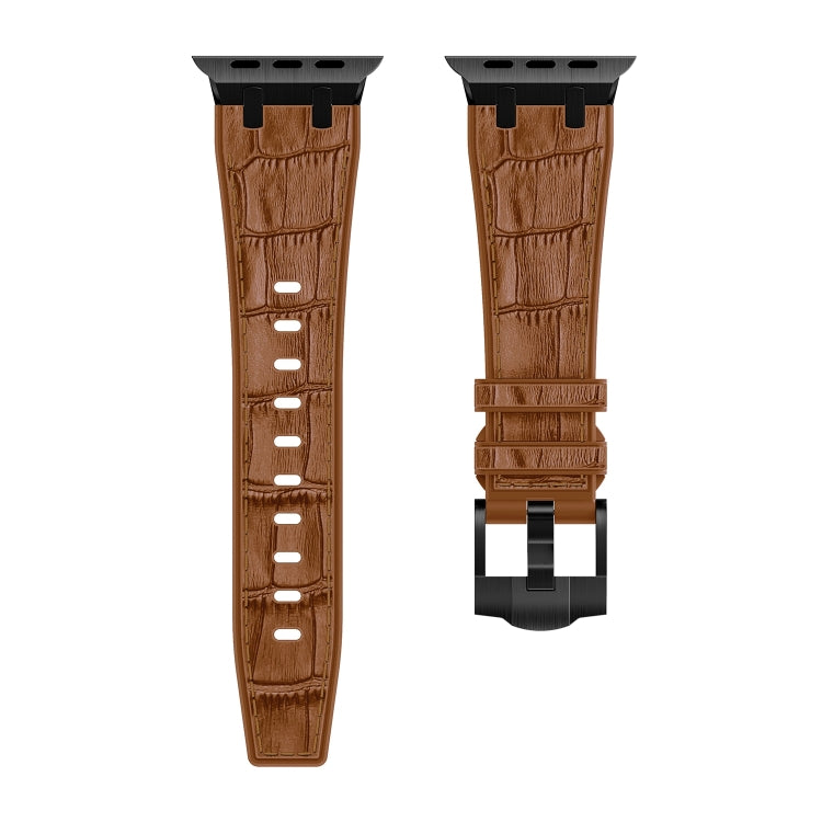 For Apple Watch 38mm Crocodile Texture Liquid Silicone Watch Band(Black Yellow Brown)