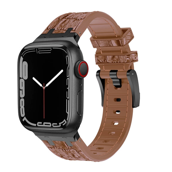 For Apple Watch 38mm Crocodile Texture Liquid Silicone Watch Band(Black Yellow Brown)