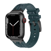 For Apple Watch 38mm Crocodile Texture Liquid Silicone Watch Band(Black Deep Green)